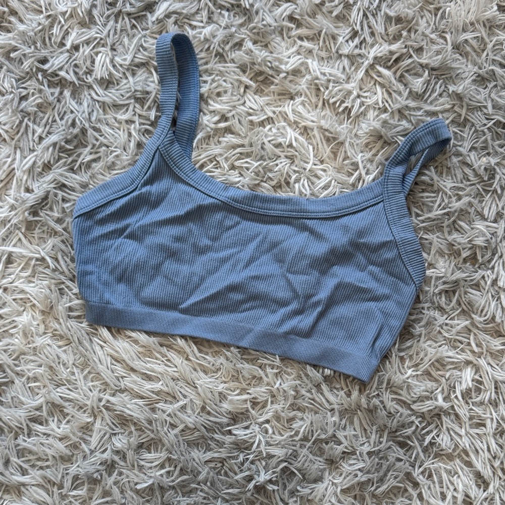 Streetwear Society Ribbed Sports Bra in Soft Blue
